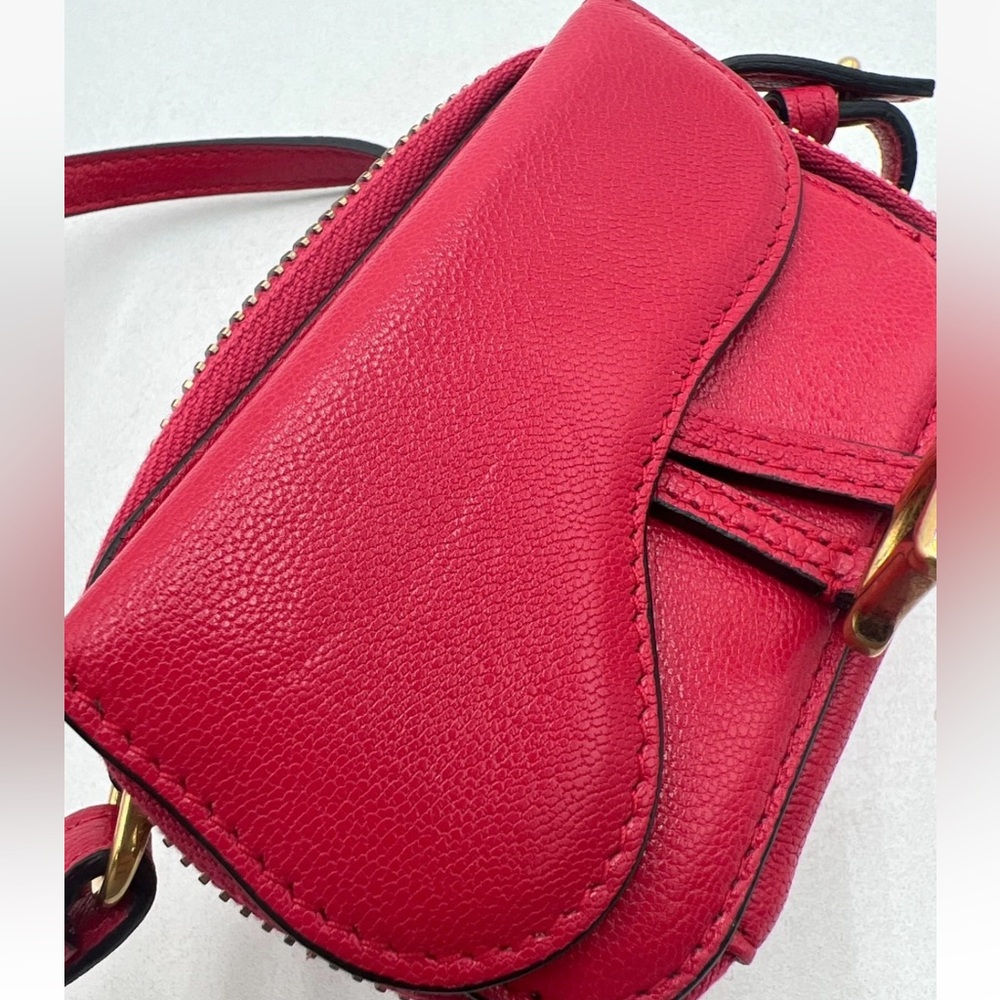 Christian Dior Saddle Shoulder Strap PouchGoatskin Mini Raspberry Pink - Picture 6 of 7